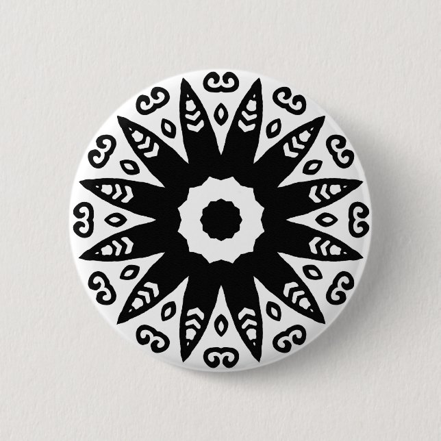 Organic Geometry 01 - Black on White 2 Inch Round Button (Front)