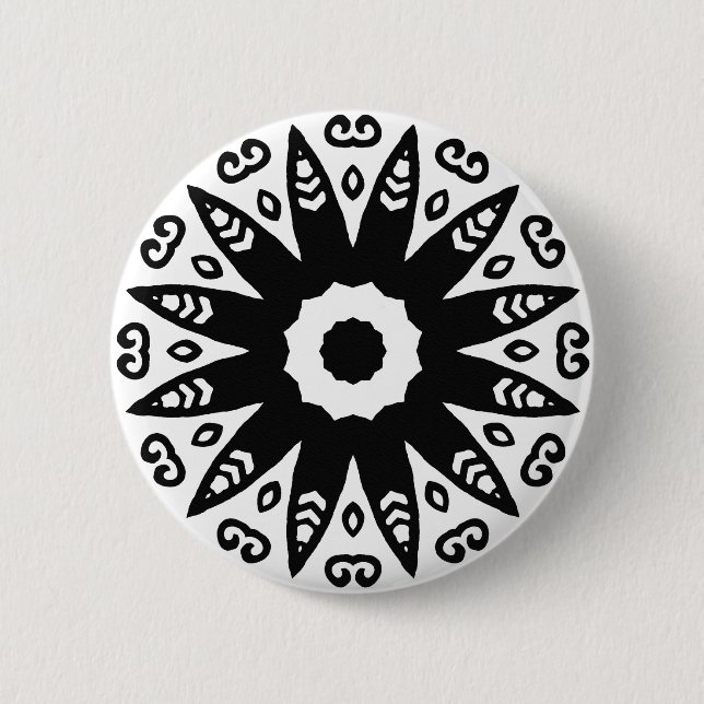 Organic Geometry 01 - Black on White 2 Inch Round Button (Front)