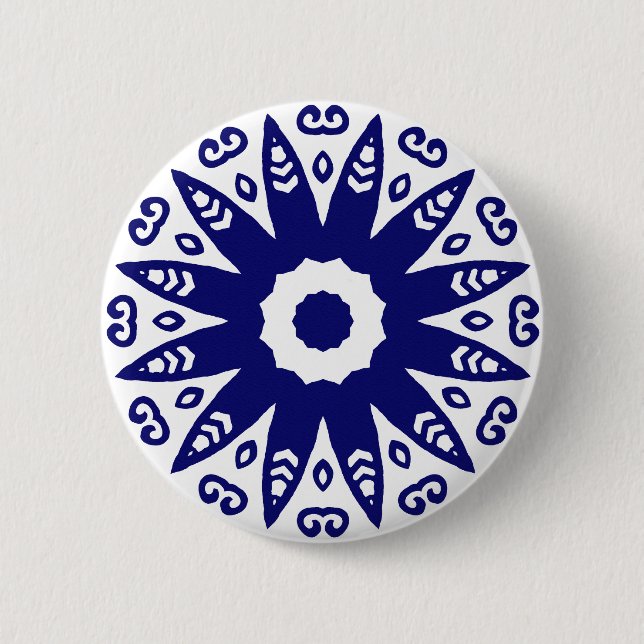 Organic Geometry 01 - Deep Navy on White 2 Inch Round Button (Front)
