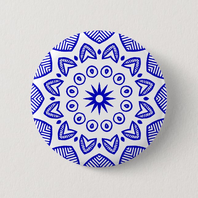 Organic Geometry 020 - Royal Blue on White 2 Inch Round Button (Front)