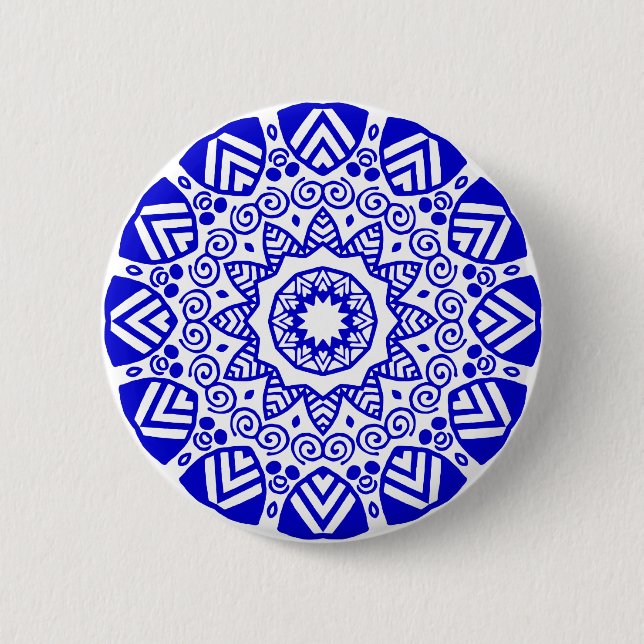 Organic Geometry 024 - Royal Blue on White 2 Inch Round Button (Front)