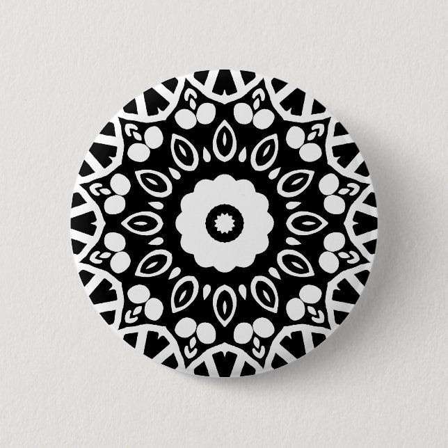 Organic Geometry 03 - White on Black 2 Inch Round Button (Front)