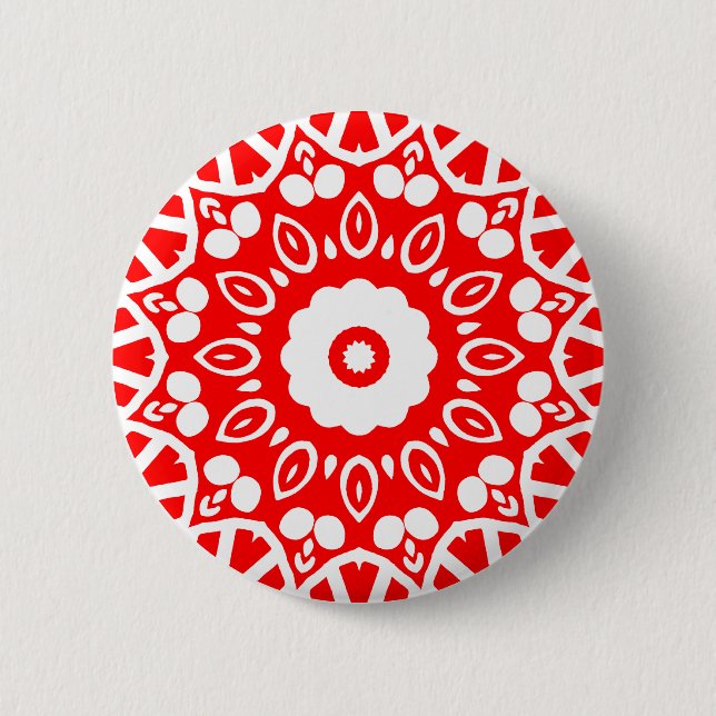 Organic Geometry 03 - White on Red 2 Inch Round Button (Front)