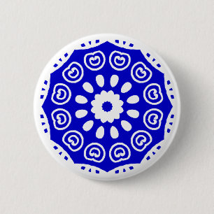 Organic Geometry 05 - White and Royal Blue 2 Inch Round Button
