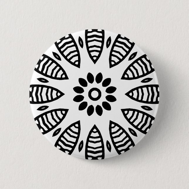 Organic Geometry 06 - Black on White 2 Inch Round Button (Front)