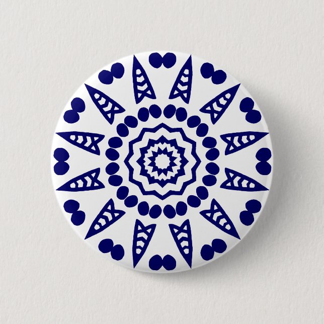 Organic Geometry 08 - Deep Navy on White 2 Inch Round Button (Front)