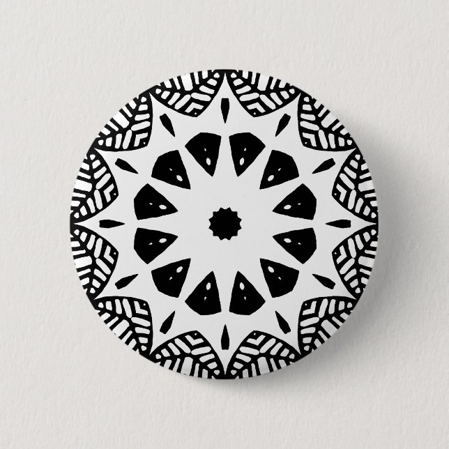 Organic Geometry 09 - Black on White 2 Inch Round Button (Front)