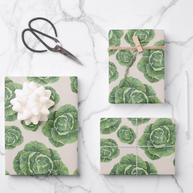 Organic Green Cabbage Design  Wrapping Paper Sheet (Front)