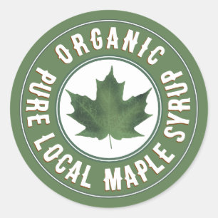 Organic Green Maple Leaf Pure Local Maple Syrup Classic Round Sticker