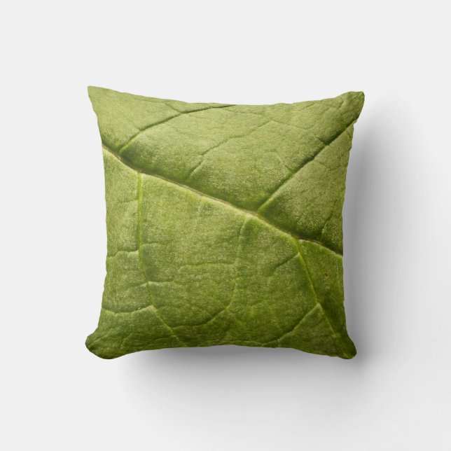 Organic Green Rhubarb Leaf Throw Pillow (Front)
