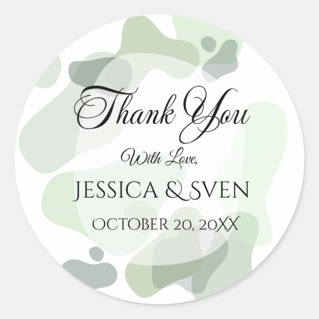 Organic Greenery Geometric Abstract Wedding Classic Round Sticker (Front)