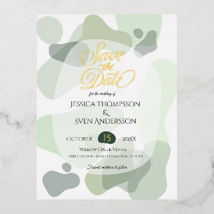 Organic Greenery Geometric Abstract Wedding Foil Invitation Postcard