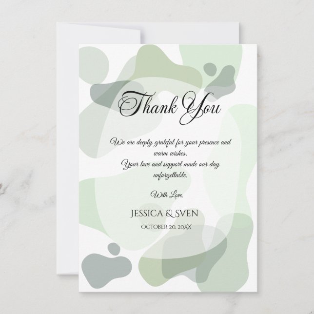 Organic Greenery Geometric Abstract Wedding Thank You Card (Front)