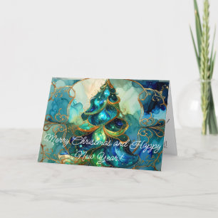 Organic Jewel Tone Modern Christmas Tree Holiday Card