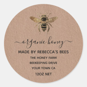  Organic Kraft Paper  Honey Jar Labels   Honeybee