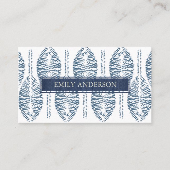 ORGANIC LEAF PATTERN INDIGO BLUE TIE DYE BATIK BUSINESS CARD (Front)