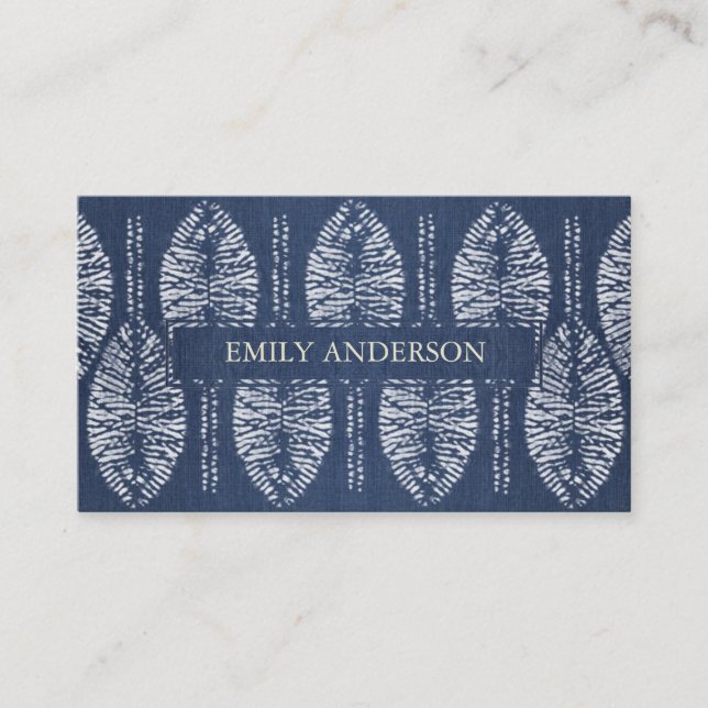 ORGANIC LEAF PATTERN INDIGO BLUE TIE DYE BATIK BUSINESS CARD (Front)