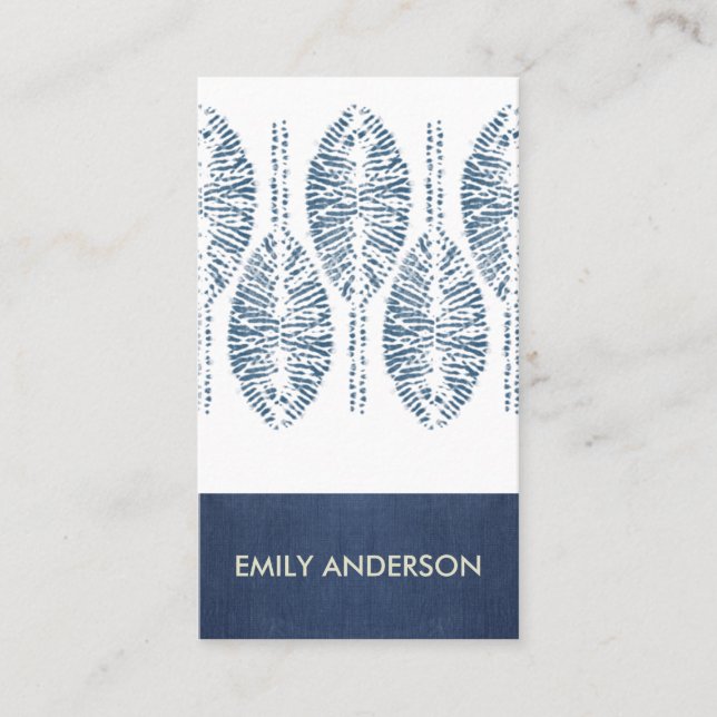 ORGANIC LEAF PATTERN INDIGO BLUE TIE DYE BATIK BUSINESS CARD (Front)