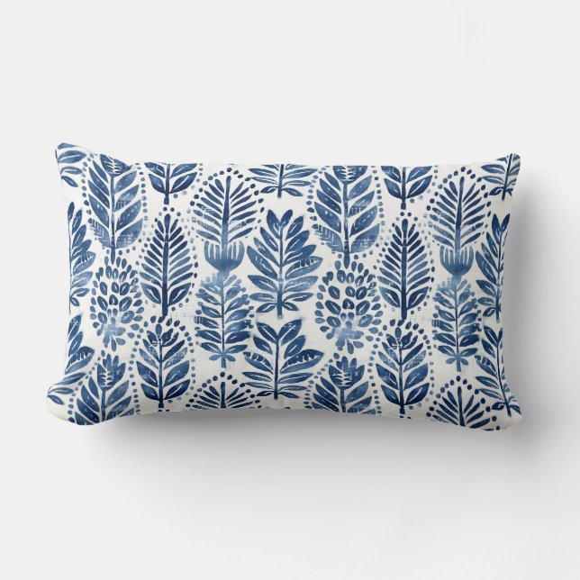 Organic Leaves Blue White Throw Pillow (Front)