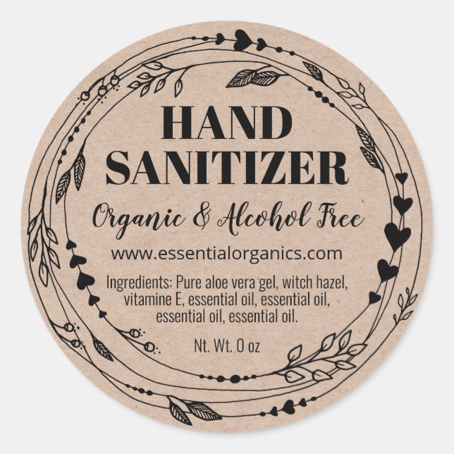 Organic Leaves Homemade Hand Sanitizer Labels (Front)
