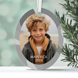 Organic Line Abstract Art - 1 Photo Grey Shades Metal Ornament