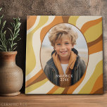 Organic Line Abstract Art - 1 Photo - Honey Colour Tile<br><div class="desc">An organic abstract line art with warm yellow and brown colours. The modern design highlights your favourite photo. It also includes a simple font for the name and an abstract art pattern. If you need to move anything around,  click on the customize button to make changes.</div>