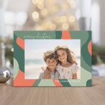 Organic Line Abstract Art - 1 Photo Jade Coral Holiday Card<br><div class="desc">An organic abstract line art with green and coral colours. The modern design highlights your favourite photo for the Christmas season. The front also includes a calligraphy font for the greeting and a simple abstract art pattern on the back. If you need to move anything around, click on the customize...</div>