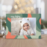 Organic Line Abstract Art - 1 Photo Jade Coral Holiday Card<br><div class="desc">An organic abstract line art with green and coral colours. The modern design highlights your favourite photo for the Christmas season. The front also includes a calligraphy font for the greeting and a simple abstract art pattern on the back. If you need to move anything around, click on the customize...</div>