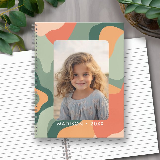 Organic Line Abstract Art - 1 Photo Jade Tangerine Notebook (Personalized Notebook with Custom Text and Photos)