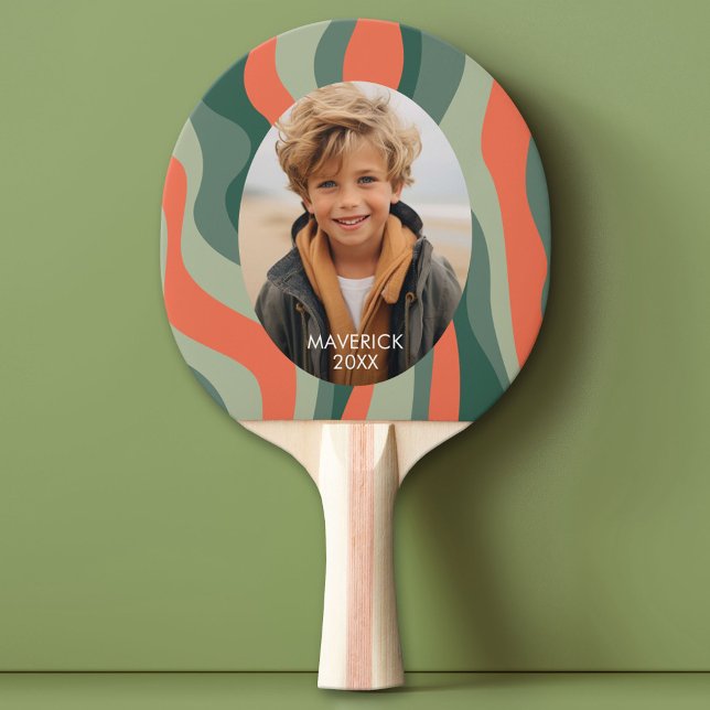 Organic Line Abstract Art - 1 Photo Jade Tangerine Ping Pong Paddle (Custom Pink Pong Paddle)