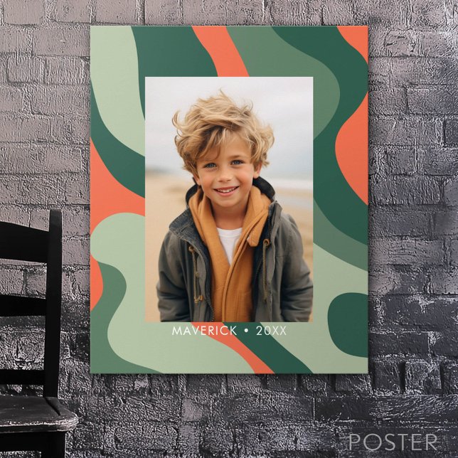 Organic Line Abstract Art - 1 Photo Jade Tangerine Poster (Custom Poster)