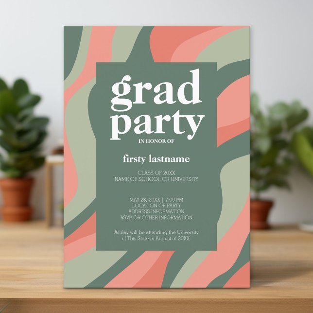 Organic Lines Olive Tangerine Graduation Party Invitation (Custom Graduation Announcement and Invitation)