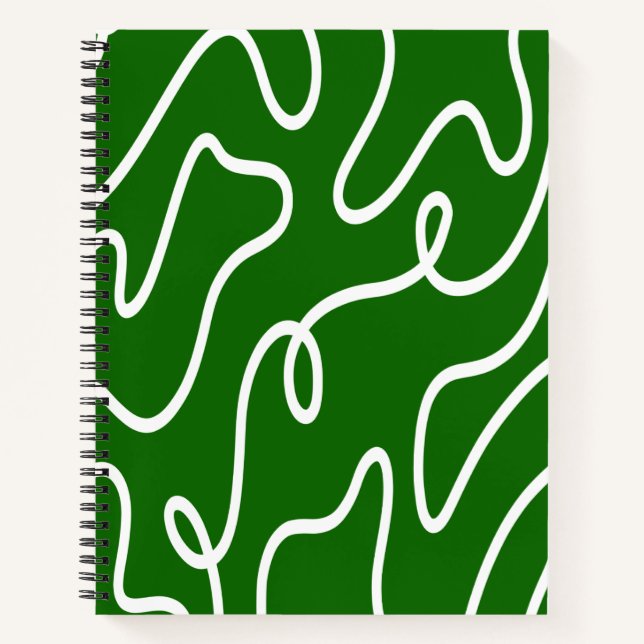 Organic Liquid Line Art Forest Green Wavy Abstract Notebook (Front)
