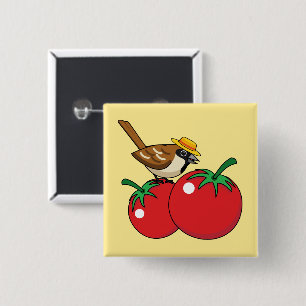 Organic Lover Sparrow Eating Red Tomato 2 Inch Square Button