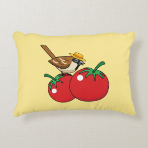 Organic Lover Sparrow Eating Red Tomato Accent Pillow