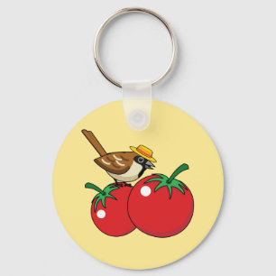 Organic Lover Sparrow Eating Red Tomato Keychain