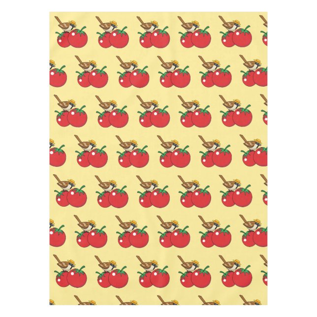 Organic Lover Sparrow Eating Red Tomato Tablecloth (Front)