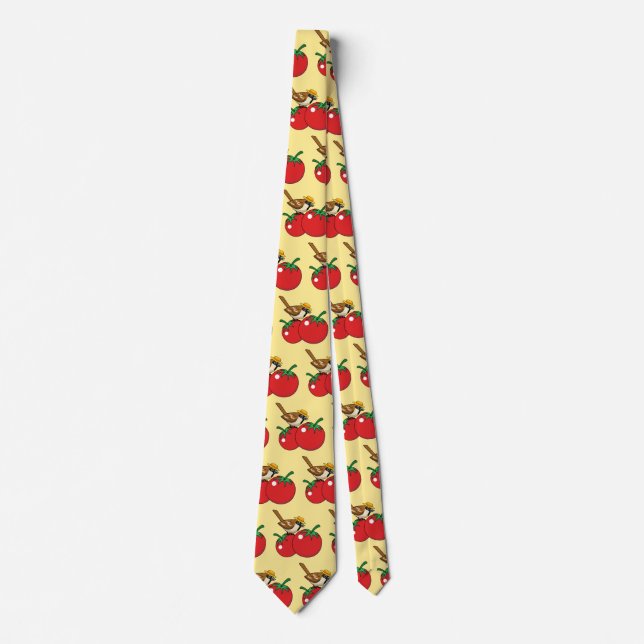 Organic Lover Sparrow Eating Red Tomato Tie (Front)