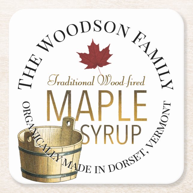 Organic Maple Syrup Coaster Promotion Gold Bucket (Front)