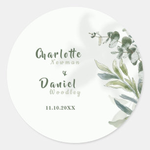 Organic Modern Botanical Wedding Invitation Classic Round Sticker