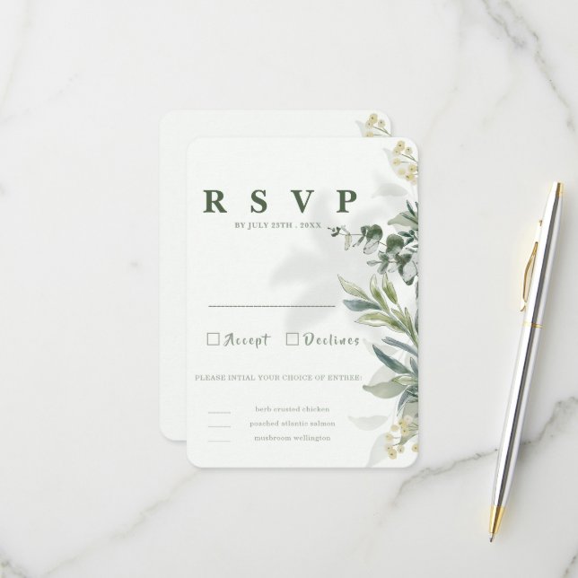 Organic Modern Botanical Wedding RSVP Card  (Front/Back In Situ)