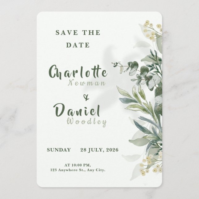 Organic Modern Botanical Wedding Save the Date  (Front)