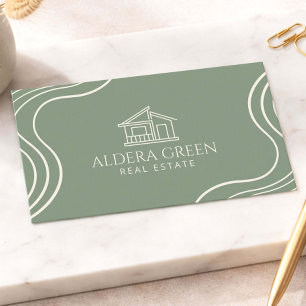 Organic Modern Real Estate Sage Green Minimalist Business Card