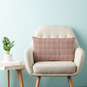 Organic Modern Terracotta Beige Plaid Accent Decor Lumbar Pillow