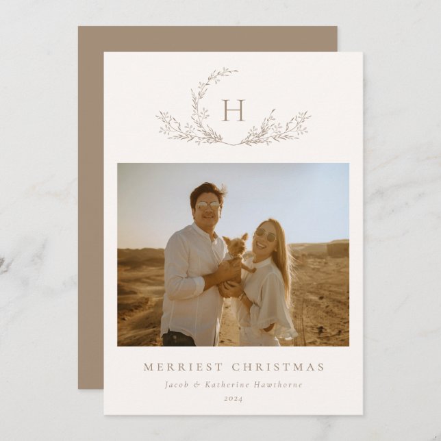 Organic Monogram Photo Holiday Card (Front/Back)