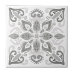 Organic Old Home Watercolor Decor Light Grey White Tile<br><div class="desc">Beautiful lovely original artistic watercolor effect modern light grey white decorative ornament design ceramic tile. Old home bohemian boho warm feel with floral swirls. For other colours feel free to contact the designer.</div>
