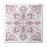 Organic Old Home Watercolor Decor Pink Grey White Tile<br><div class="desc">Beautiful lovely original artistic watercolor effect modern light pink,  grey,  white decorative ornament design ceramic tile. Old home bohemian boho warm feel with floral swirls. For other colours feel free to contact the designer.</div>