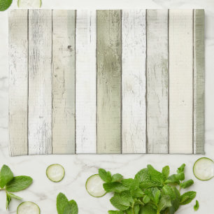 Organic Olive Ivory Faux Wood Stripes Christmas Kitchen Towel