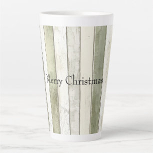 Organic Olive Ivory Faux Wood Stripes Christmas Latte Mug