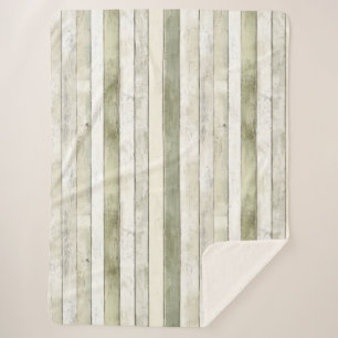 Organic Olive Ivory Faux Wood Stripes Christmas Sherpa Blanket